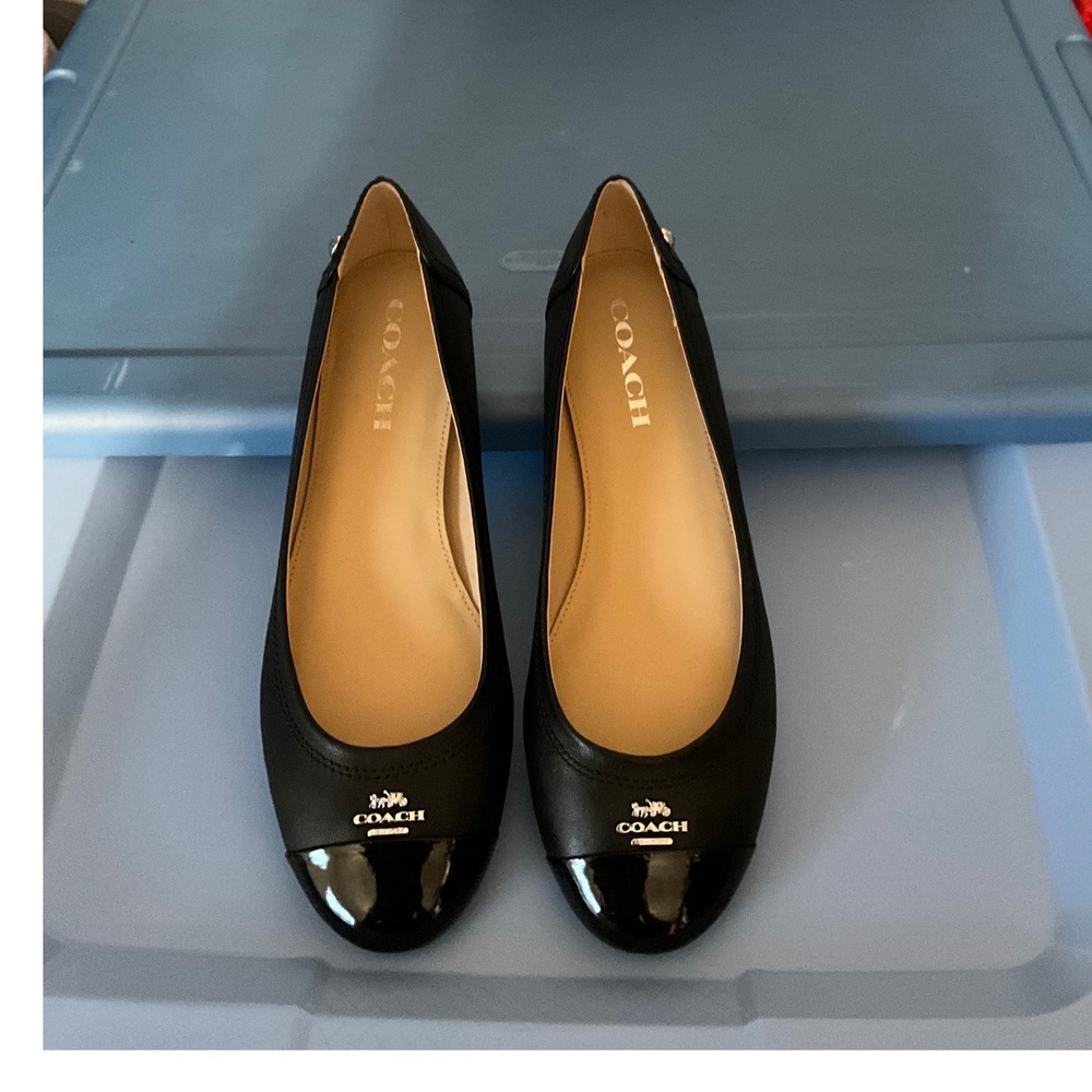 Coach Chelsea Black Leather Patent Cap Toe Ballet Flats Shoes A4609 US 7B